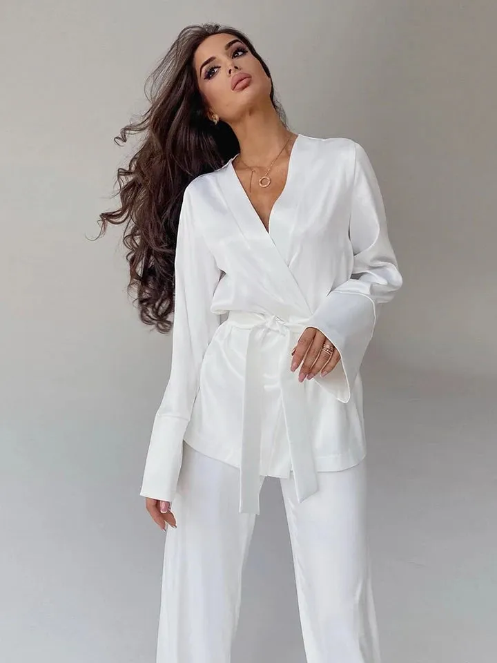 Satin Wrap Lounging Pajama Set