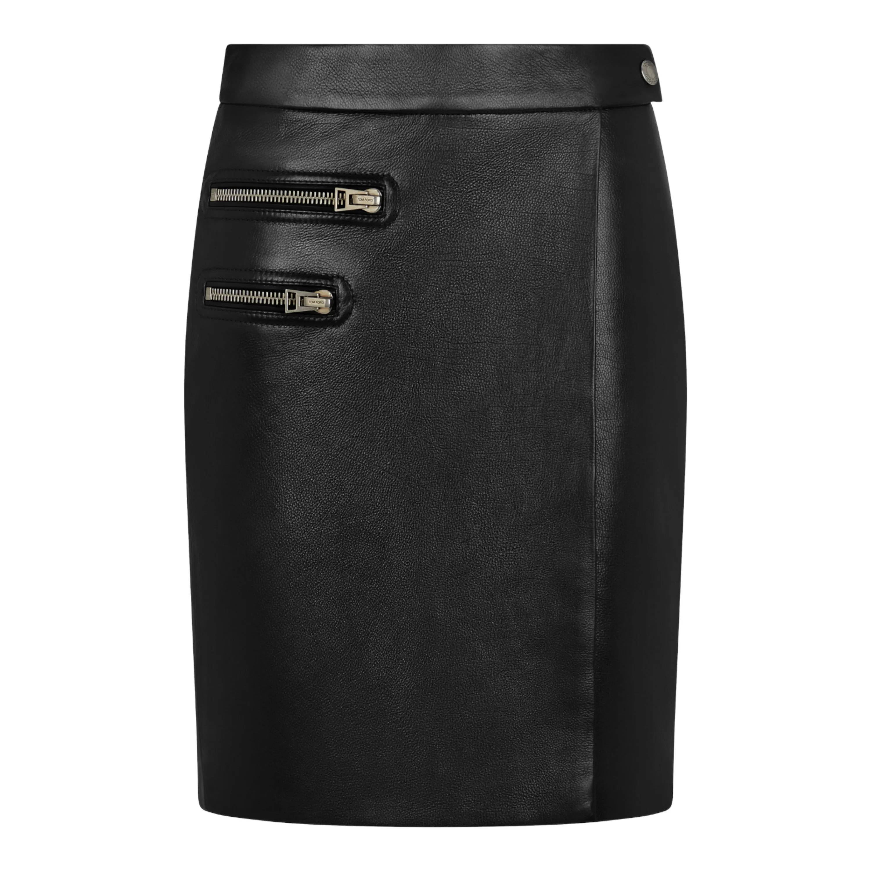 Shiny Grainy Calf Leather Wrap Skirt