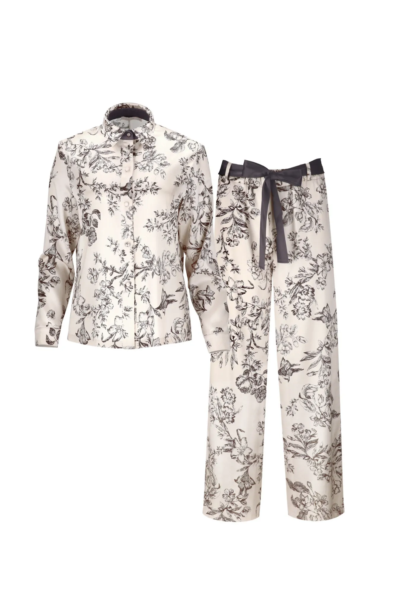 Silk Shirt Set for Women 'Tyche' in Floral Print