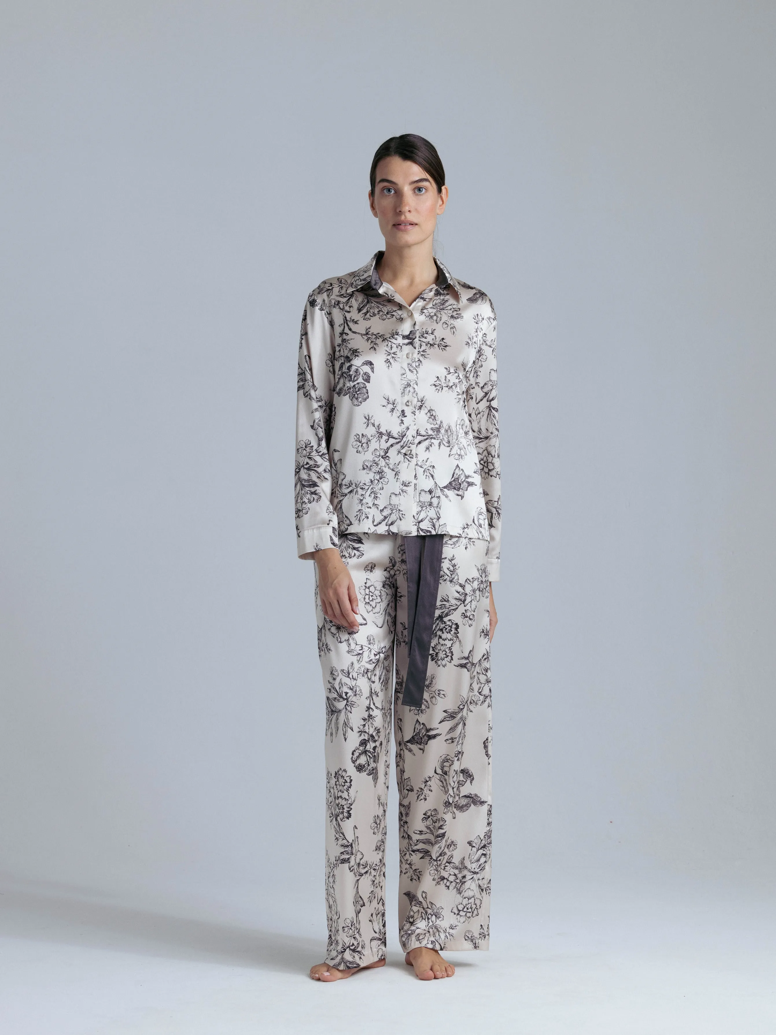 Silk Shirt Set for Women 'Tyche' in Floral Print