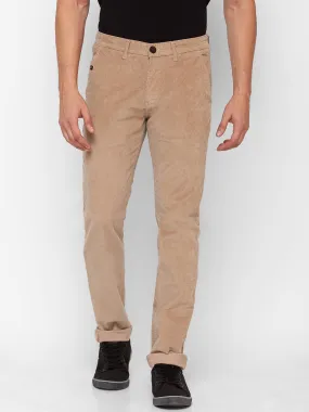 Spykar Beige Cotton Regular Fit Straight Length Trouser For Men