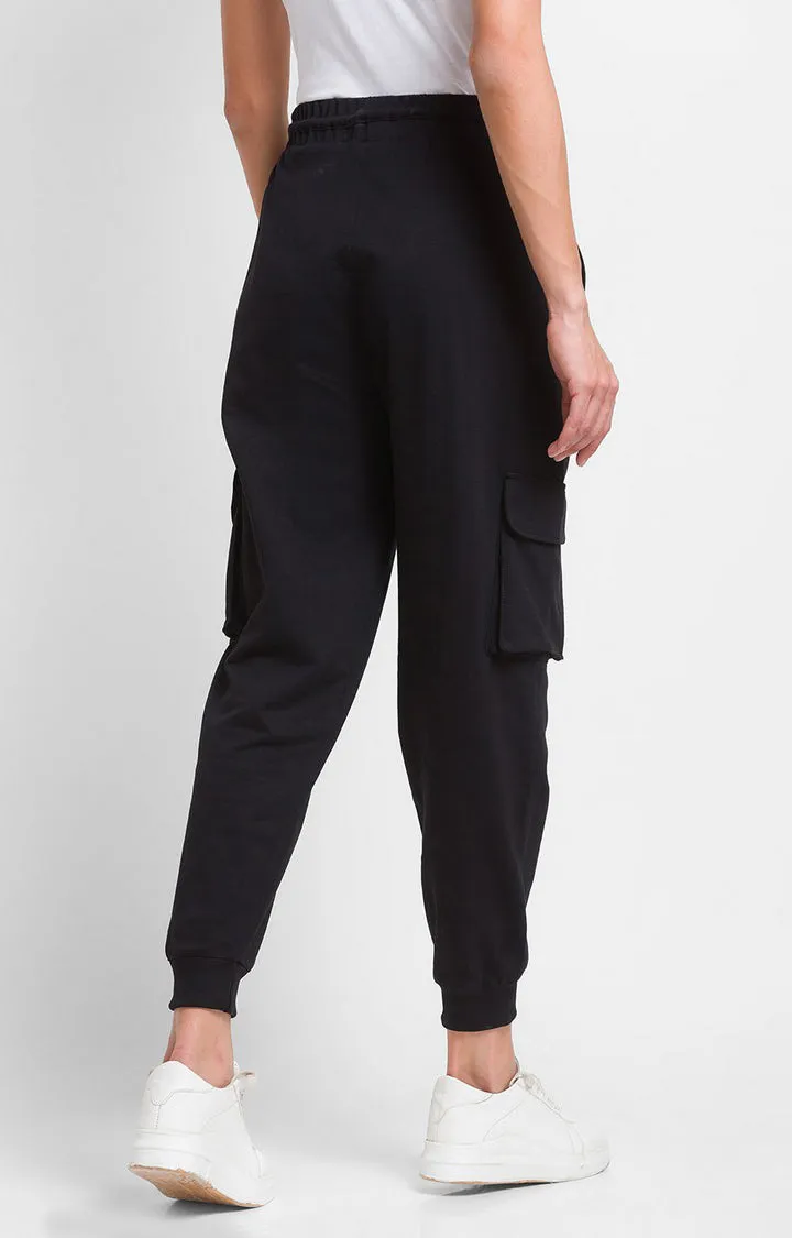 Spykar Black Cotton Regular Fit Trackpant For Women