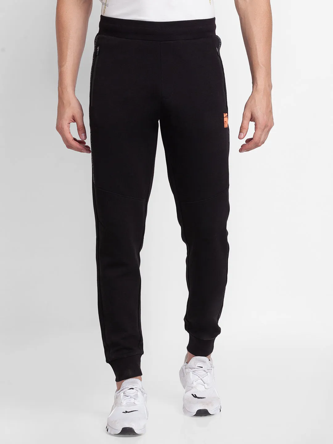 Spykar Black Cotton Slim Fit Trackpant For Men