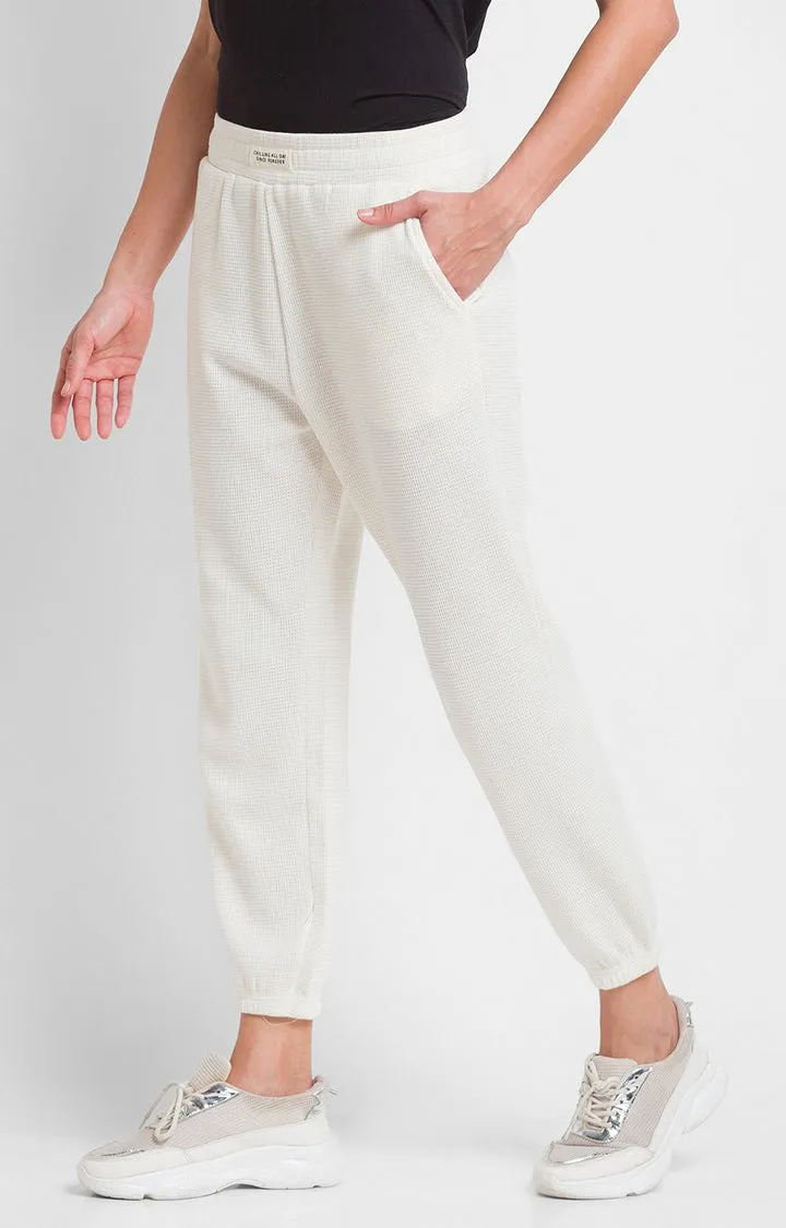 Spykar Cream Cotton Regular Fit Trackpant For Women