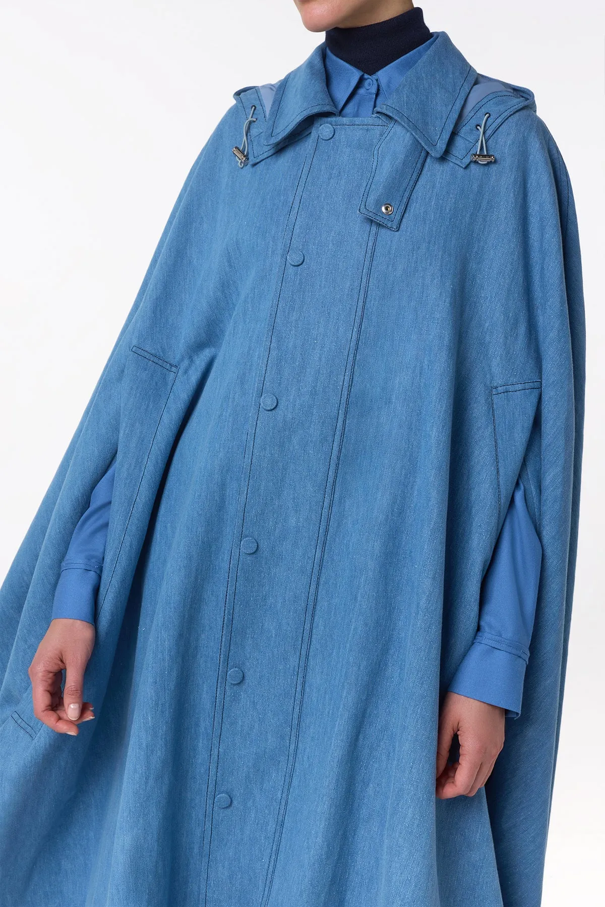 Sway Parker Cape in Light Blue Recycled Cotton Linen Denim