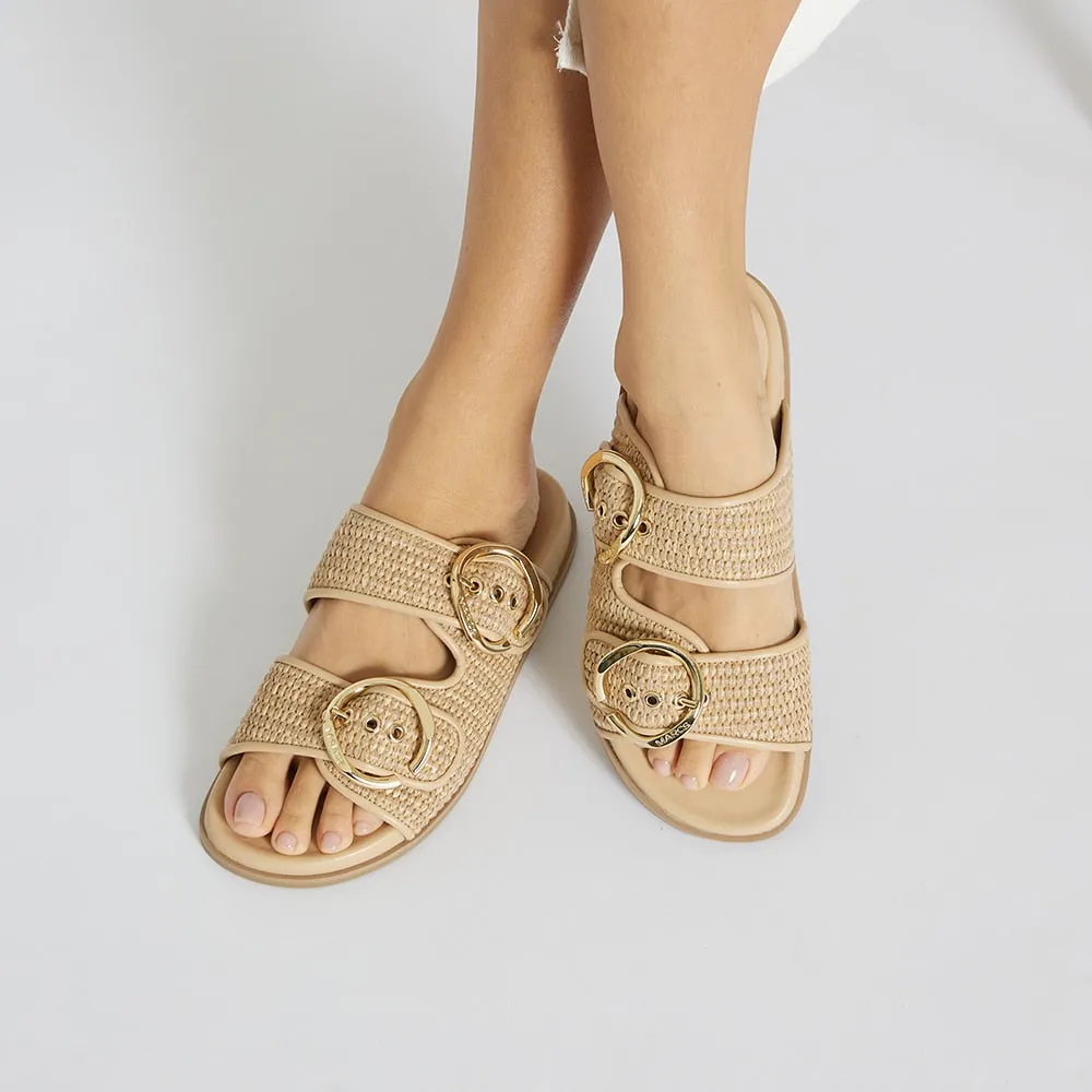 Tone Slide in Natural Raffia Leather