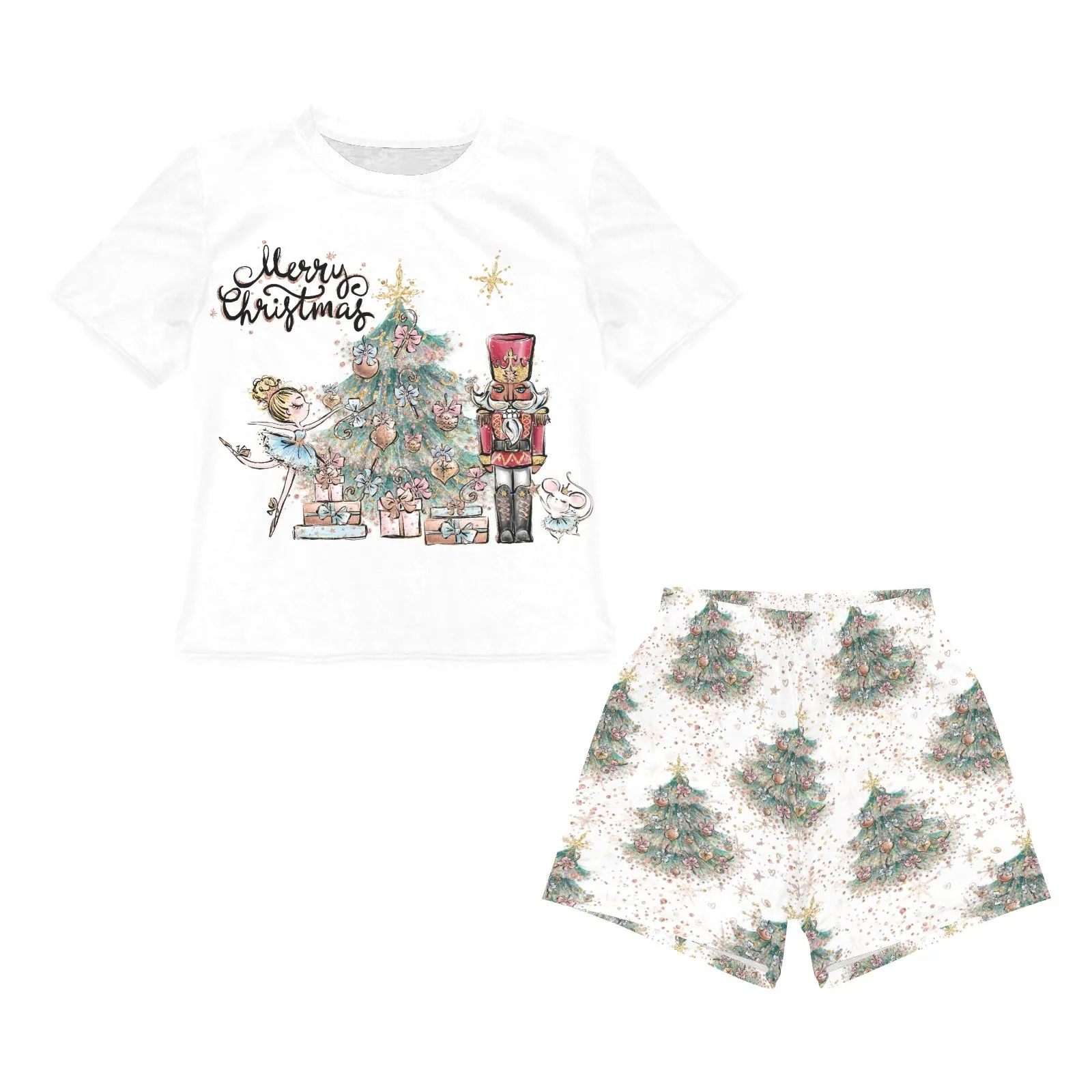 White Christmas Matching Shirt and Short Sets