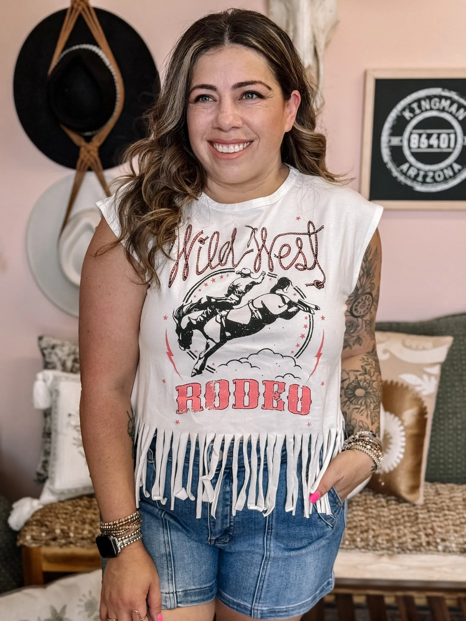 Wild West Rodeo Fringed Sleeveless Graphic Tee