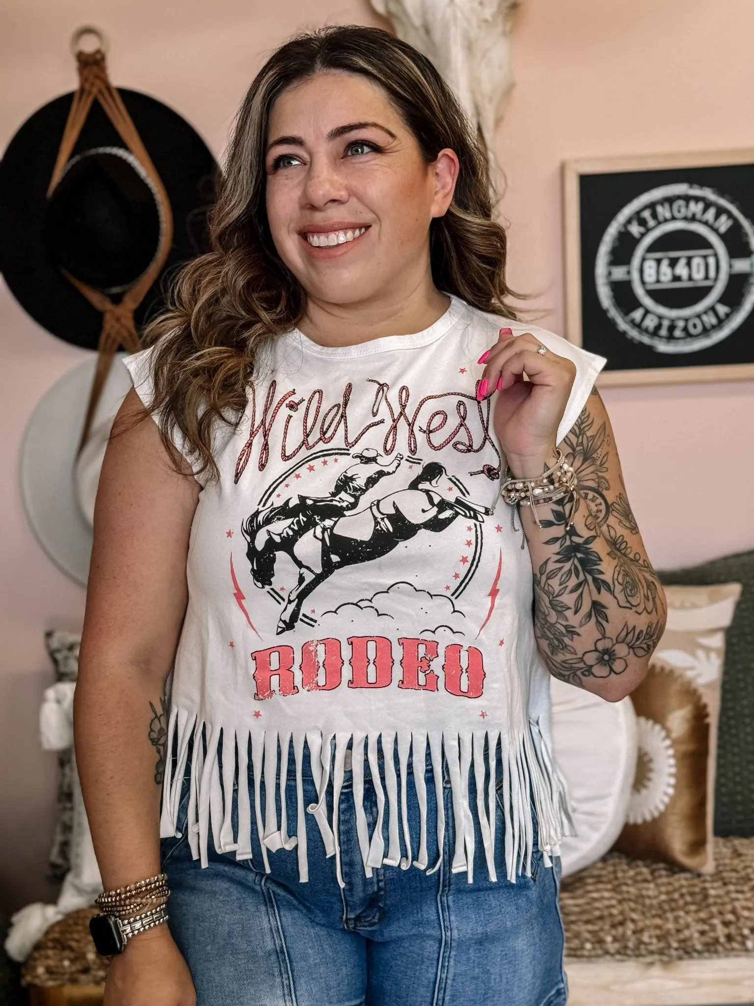 Wild West Rodeo Fringed Sleeveless Graphic Tee