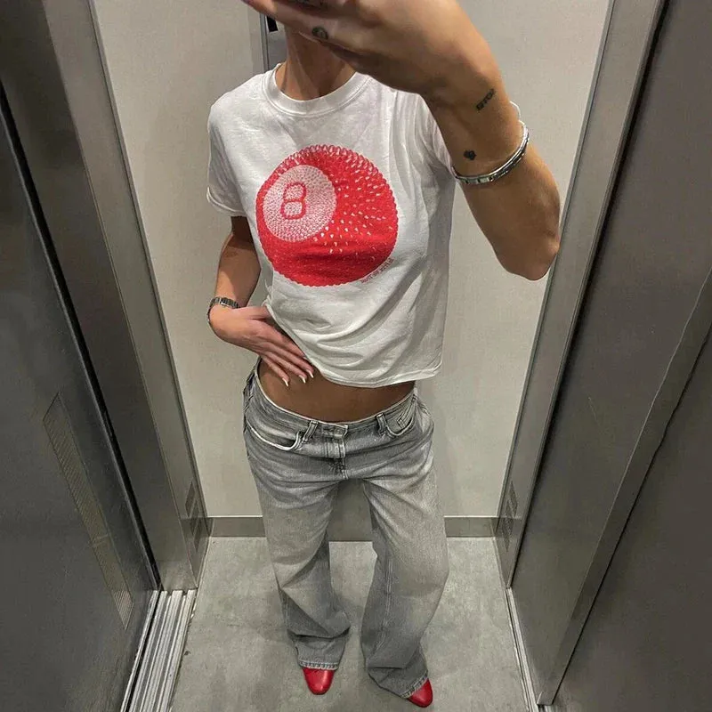 Women Graphic 8-Ball Casual Tee for Summer Days